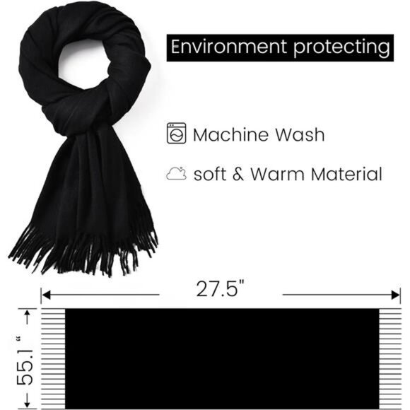 Black Winter Warm Scarf Shawls Wraps Long Large Thick Soft Winter Accessories - Picture 3 of 7